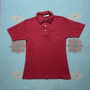 Vintage 1970s short sleeve polo shirt blank crimson red cotton knit men’s medium